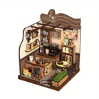 Book nook кафе 1987 Cafe – DIY миниатюрен модел на кафене с детайлно обзавеждане, дървени елементи и ретро интериор за библиотека