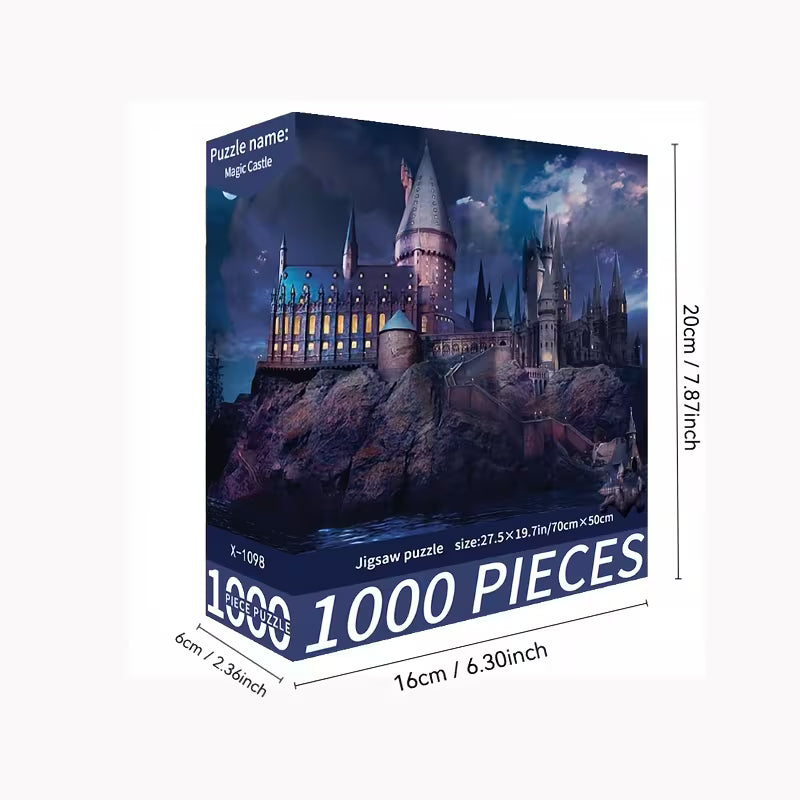 Кутия на пъзел 1000 части с магически замък, показани размери на опаковката