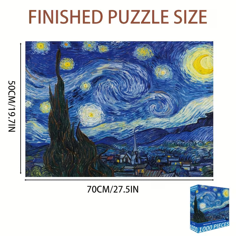 Размер на готов пъзел „Звездна нощ“ от Ван Гог – 70 × 50 см