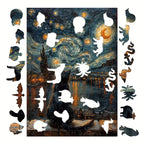 Пъзел с котки и звездно нощно небе в стил Ван Гог, илюстрация с животни и вихрещо се небе