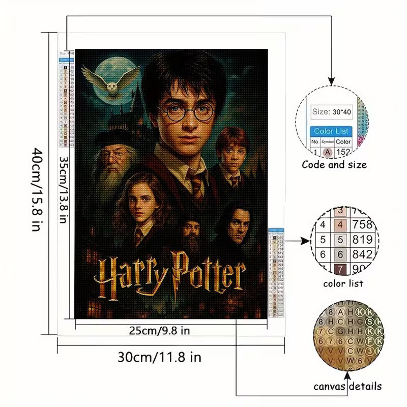 Декоративна картина с фантазна сцена на магически замък под звездно небе, летящ автомобил и бяла сова, подходяща за тематична интериорна декорация.